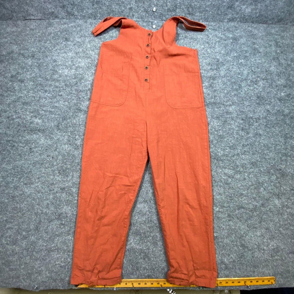 Yeokou Womens Terracotta Orange Cotton Linen Blend Relaxed Bib Overalls Medium